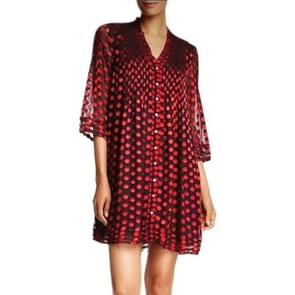 Diane Von Furstenberg Dresses & Skirts - Diane Von Furstenberg Layla Black Red Silk Pintuck Polka Dot Sheer Dress Size 4